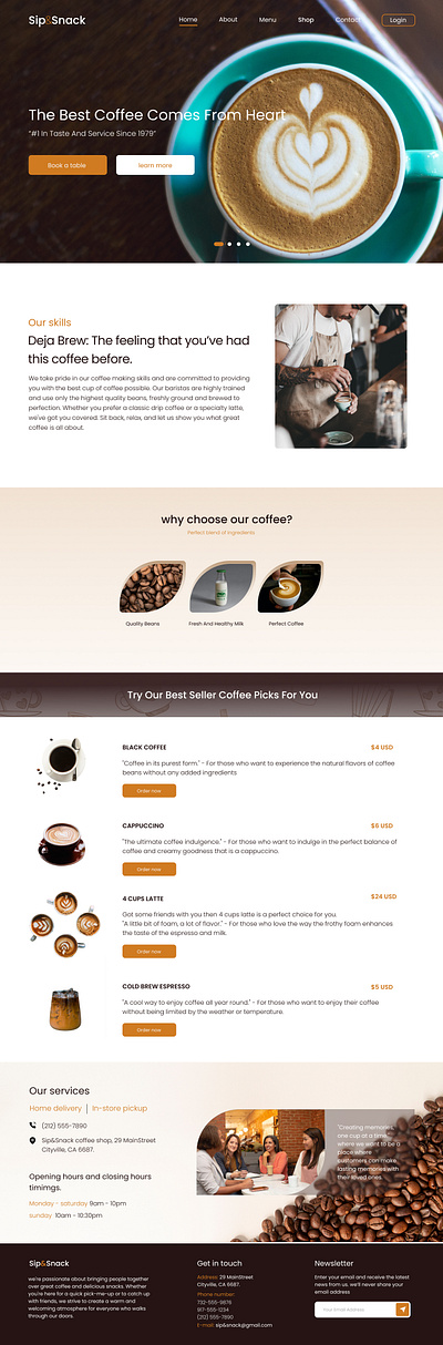 COFFEE SHOP WEBSITE LANDING PAGE UI DESIGN by U. NAVYA on Dribbble