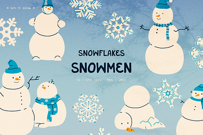 Snowmen and snowflakes branding element graphic design logo snowflakes snowmen vector