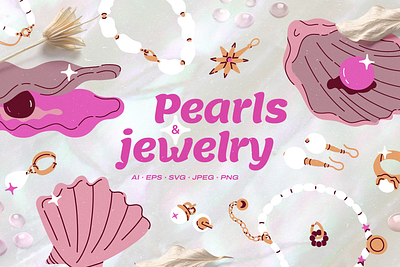 Pearls & jewelry branding design element graphic design illustration jewelry logo pearls shell ui vector