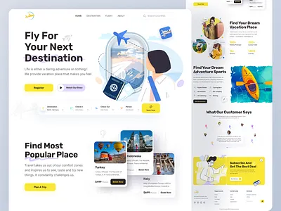 Tour and Travel Agency Website Landing Page, Home Page Design adventure trip landing page agency booking app travel booking exploretheworld flight booking tourismwebsite travel travel booking travelagency trip landing page