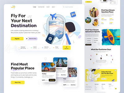 Tour and Travel Agency Website Landing Page, Home Page Design adventure trip landing page agency booking app travel booking exploretheworld flight booking tourismwebsite travel travel booking travelagency trip landing page