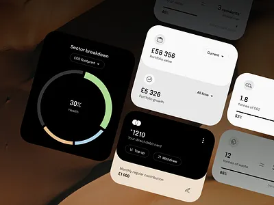 Goodfolio - Widgets cards charts dashboard debit card ecology graphs investing statistics sustainability ui ux widgets