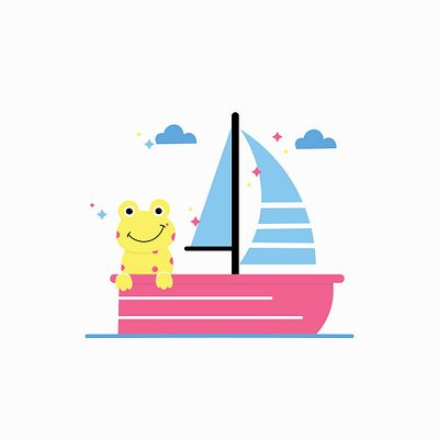 Frog and a Boat children cute design digital flat freelancer graphic design illustration illustrator minimal vector