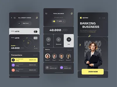 Banking App app application banking card cart credit dark design finance financial fintech interface mobile mobile ui money photo ui ux wallet women