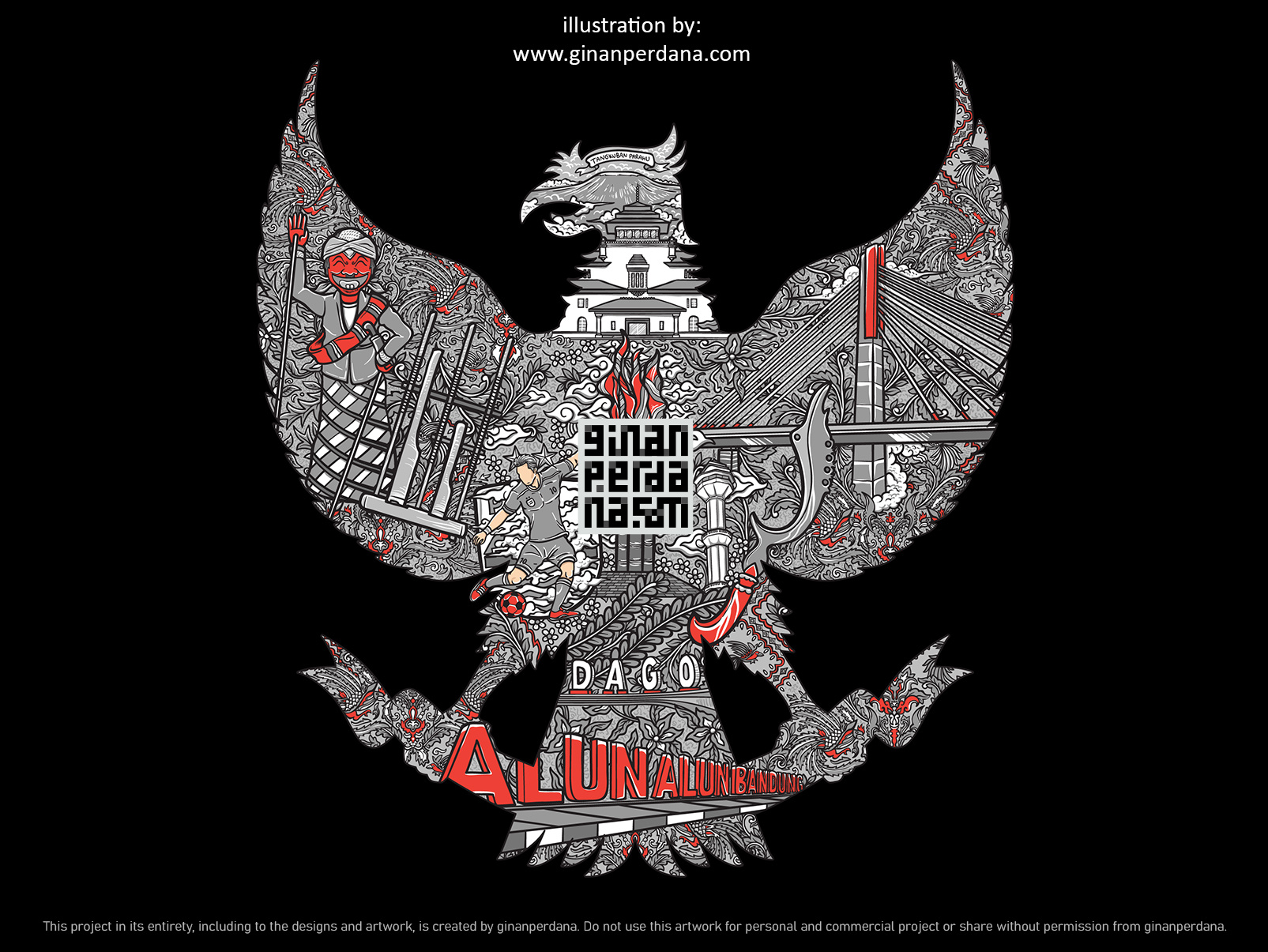 Bandung in garuda silhouette form illustration asia bali bandung batik culture design floral handdrawing illustration indonesia java project