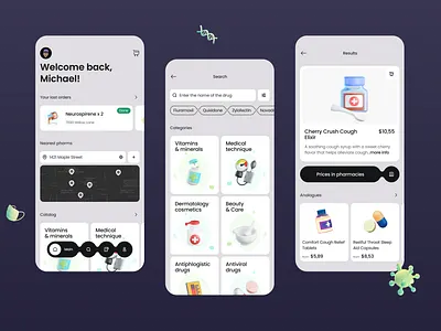 Pharmacy searching app 3d app design map medical mobile mobile app search tags ui