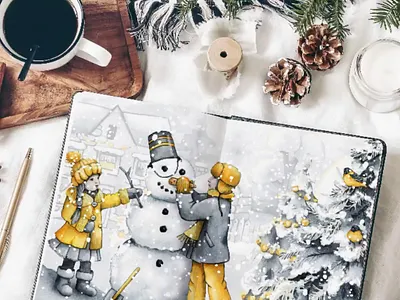 Children make a snowman, winter childish fun, watercolor clipart christmas digital paper fun holidays illustration kid new year outdoors people pets seamless pattern set snow snowman tree watercolor winter