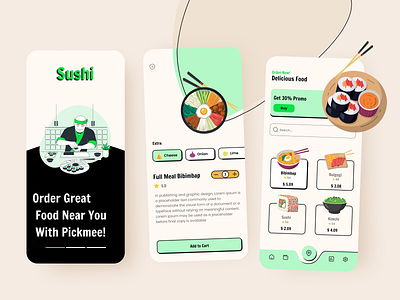 Sushi Restaurant App app design app ui cafe design food food app graphic design illustration illustration design online restaurant restaurant retro retro design retro style sushi ui uidesign ux vector
