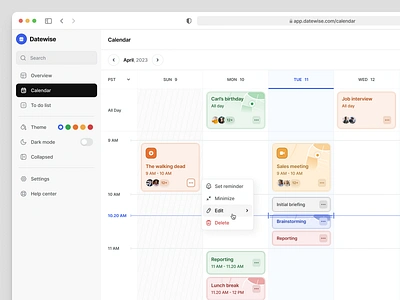 Datewise - Calendar app 📆 app app design calendar calendar app dashboard google list meeting productivity project project management saas task todo todolist ui uiux web web design webapp