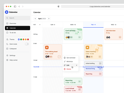 Datewise - Calendar app 📆 app app design calendar calendar app dashboard google list meeting productivity project project management saas task todo todolist ui uiux web web design webapp