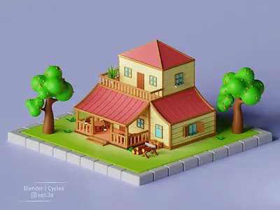 Low Poly House 3d 3d illlustration 3d render design house illustration isometric low poly simple trees