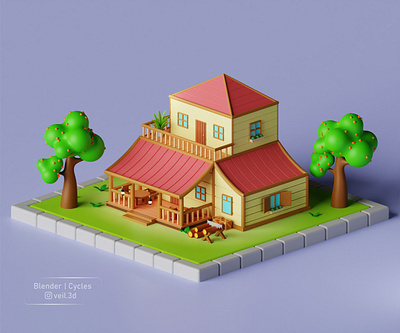 Low Poly House 3d 3d illlustration 3d render design house illustration isometric low poly simple trees
