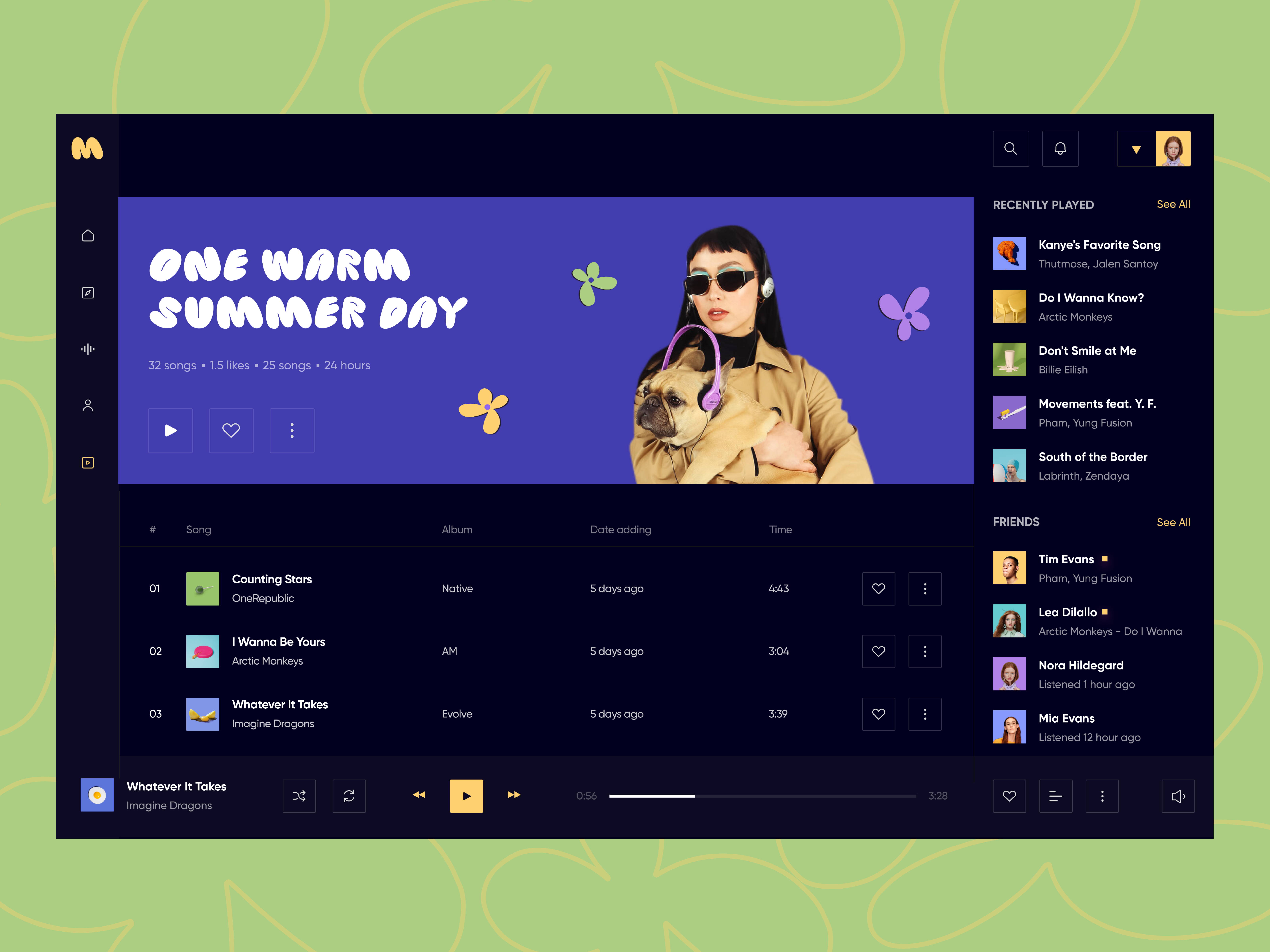 Music Player Web app album album art app app design audio branding dashboard digital illustration music music app musician player playlist singer song ui ux web web app