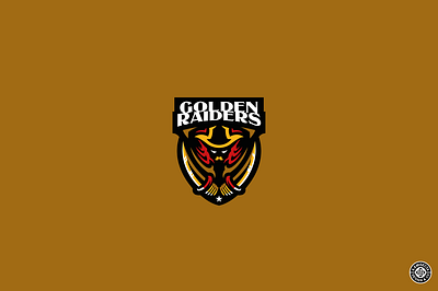 GOLDEN RAIDERS logo - FOR SALE branding cowboy esports gold golden graphic design knife logo mascot mine raiders sword vector