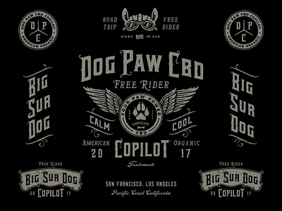Dog Paw Cbd Copilot apparel california cannabis cbd classic collectioin dog graphic design hand drawn lettering logo logodesign logofolio modern retro rustic vintage wings