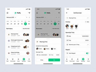 Flaffy ✷ Reminder Pages app calendar cat category design dog empty page mobile mobile app mobile design pet pet reminder pets pets app reminder reminders ui