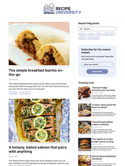 Recipe University - Cooking for the college kids cooking design figma food foodie graphic design recipes ui ux