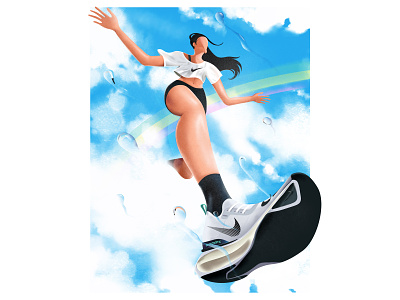 Spring’s here! 🌞☁️🌈 For a while now… 😅 characterdesign clouds free illustration nike rainbow running shoe sky sun
