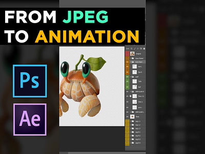 From JPEG to Animation 🖼 🎬🍊 🦀 adobe after effects animation cartoons content creative cute motion design motion graphics photoshop process rigging video visuals workflow