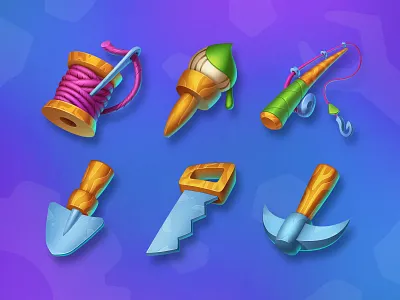 Hobby and work icons art casual design game icon illustration match3 mobile ui