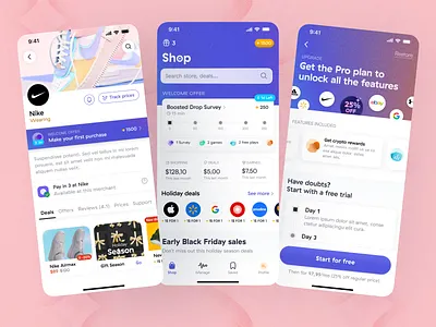 Cash Back Shopping Mobile App | UI Challenge #20 app benefits cashback coupons deals design e commerce ios mobile money offers product design purchases rewards savings shop shopping stores ui ux