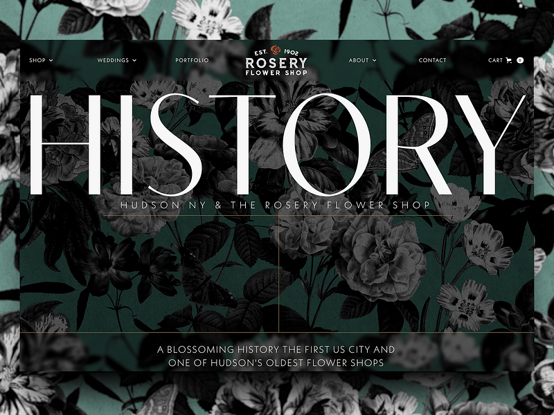 Rosery Flower Shop History Page animation art blog design flowers history hudson illustration lottie motion graphics new york roses scrolling smooth timeline typography ui web webflow website