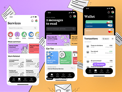 Public Administrations Mobile App | UI Challenge #21 app card id citizen credit cards design government ios messages mobile pa payments product design public administration service taxes transactions ui ux wallet work