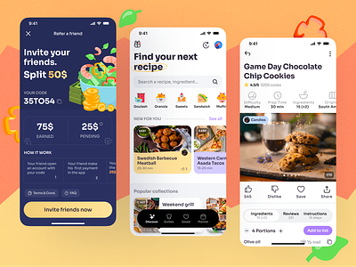 Food Recipes Mobile App | UI Challenge #25 android app cook cookies cousine design dish figma food food delivery hamburger ios mobile plate product design recipies restaurant rider ui ux