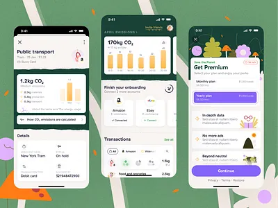 CO2 Emissions Tracking Mobile App | UI Challenge #26 android app carbon dioxide co2 design earth eco friendly environment green ios mobile nature paywall product design recycling subscription tracker trees ui ux