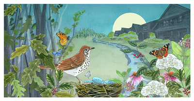 Shirley Heinze Land Trust Spring Benefit Invitation advertising birds botanical illustration nature watercolor