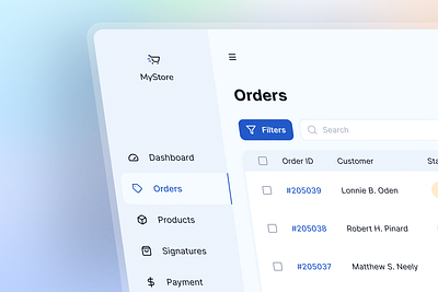 Orders - eCommerce Panel administration panel design ecommerce figma orders store ui