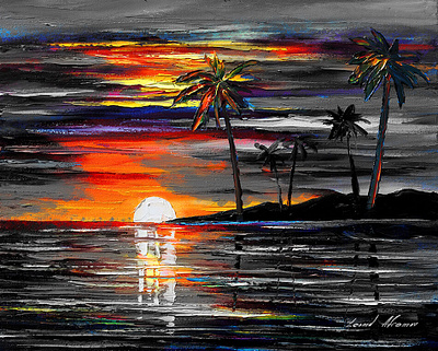 TROPICAL SUNSET B&W — oil painting on canvas oilpaintingoncanvas