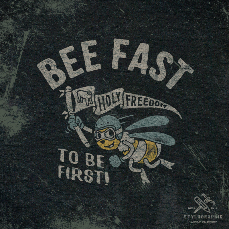 BEE fast to be first! cartoon cartoon design danilo de donno design illustration logo logo design motorcycle print apparel print design retro retro cartoon retro illustration stylographic tshirt design typography vintage vintage cartoon vintage design vintage print