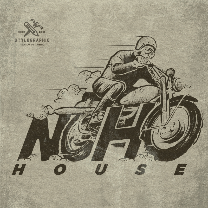 Noho House biker cafe race cafe racer classic rider danilo de donno design illustration logo logo design moto moto art motorcycle motorcycle illustration noho house print apparel print design stylographic typography vintage vintage illustration