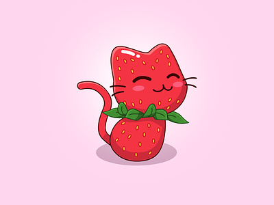 Strawberry Kitty 😸🍓 adorable animals art cartoons cats character character design cute design doodles food foodie fruit funny humor illustration kawaii kitty puns strawberry