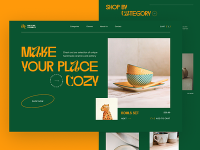 Handmade Ceramics E-Shop Concept branding bright ceramic green grid landing minimal pottery shop trendy typography ui web