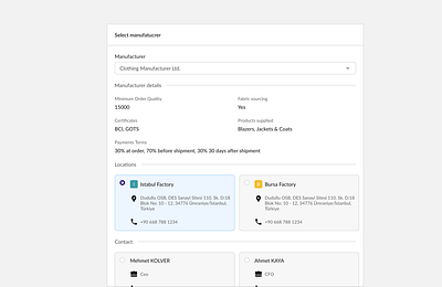 Select manufacturer design ui