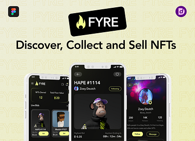 Fyre - NFT Marketplace App animation app design design figma freelance mobile app design motion graphics prototype ui uiux uiux design user experience user interface ux uxui web design website website design