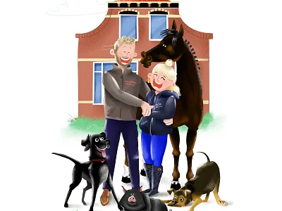 Family portrait animals cartoon dog family gift horse illustration love pig portrait