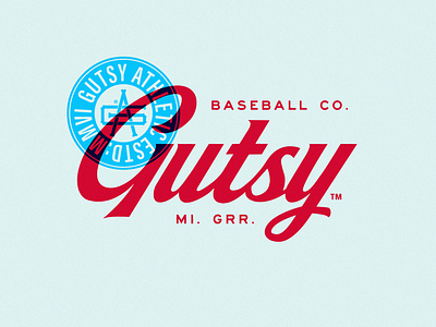 Gutsy Badge Plus Logotype logo with added textures! adobe photoshop baseball logo branding design graphic design illustration logo minimal photoshop texture typography vector