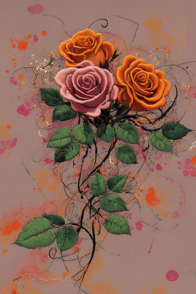 Embroidery abstract rose flower abstract art art hoe art print decor digital art embroidery flower poster happiness home decor modern notebook orange rose poster print rose splashy