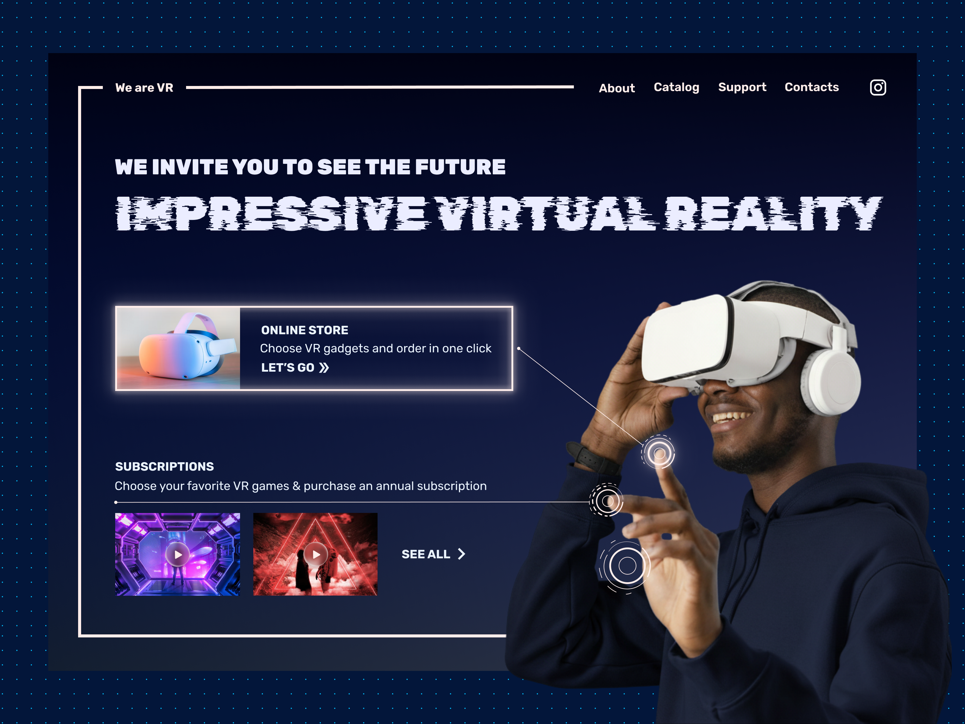 VR Gaming Website Concept blue button digital figma game gradient interaction interface line neon technology ui ux virtual vr web web design