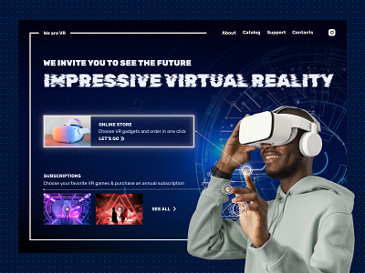 VR Gaming Website Concept blue button digital figma game gradient interaction interface line neon technology ui ux virtual vr web web design