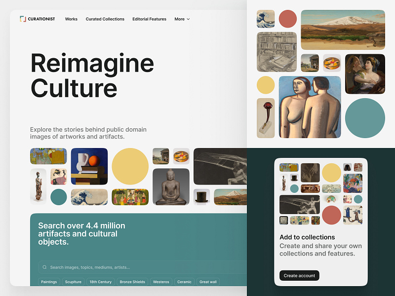 Curationist, reimaging culture. branding case study clean design illustration significa ui ux web web design website