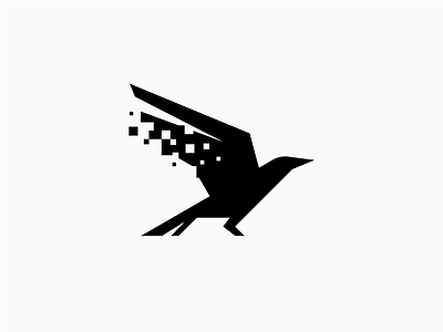 Digital Crow bird branding concept crow design digital double meaning geometric logo modern pixels raven shape sharp