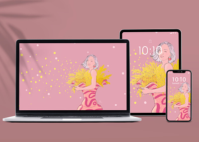 Femme en fleurs digital illustration draw illustration wallpaper