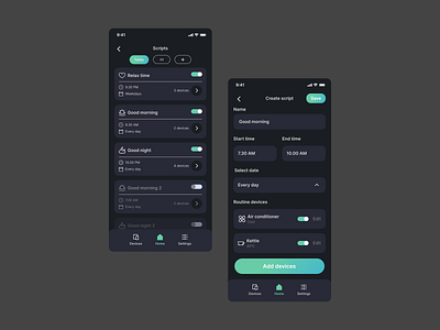 Technique Usage Scenarios for the application SmartHome app ui ux