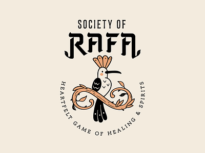 Society of Rafa aphotecary bird branding cozy design flat herbal illustration infinity logo mascot minimal plants rpg simple vector