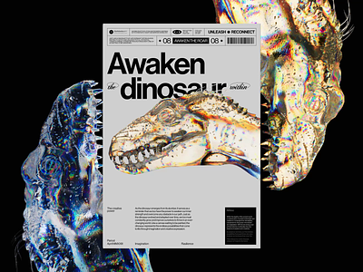 Awaken The Dinosaur Within, Motion Poster 3d after effects animation animation design cinema4d creative design figma layout motion motion design motion graphics pairing poster redshift typography ui uidesign web design webdesign