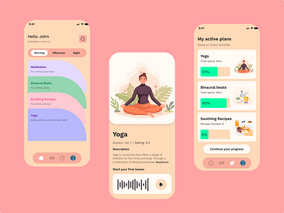 Physical and Mental Wellness application clean and minimal design illustrations physical and mental health refreshment soothing colors ui user experience user interface design ux visual design wellness